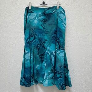 Chicos Teal Blue Snake‎ Print Midi Flounce Skirt Size 1 (US M/8)